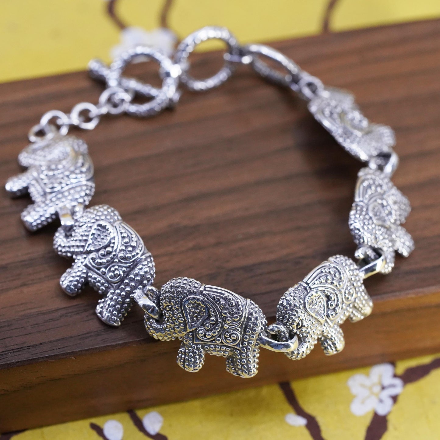 8”, vintage Sarda Sterling silver handmade bracelet, dotted 925 elephant chain