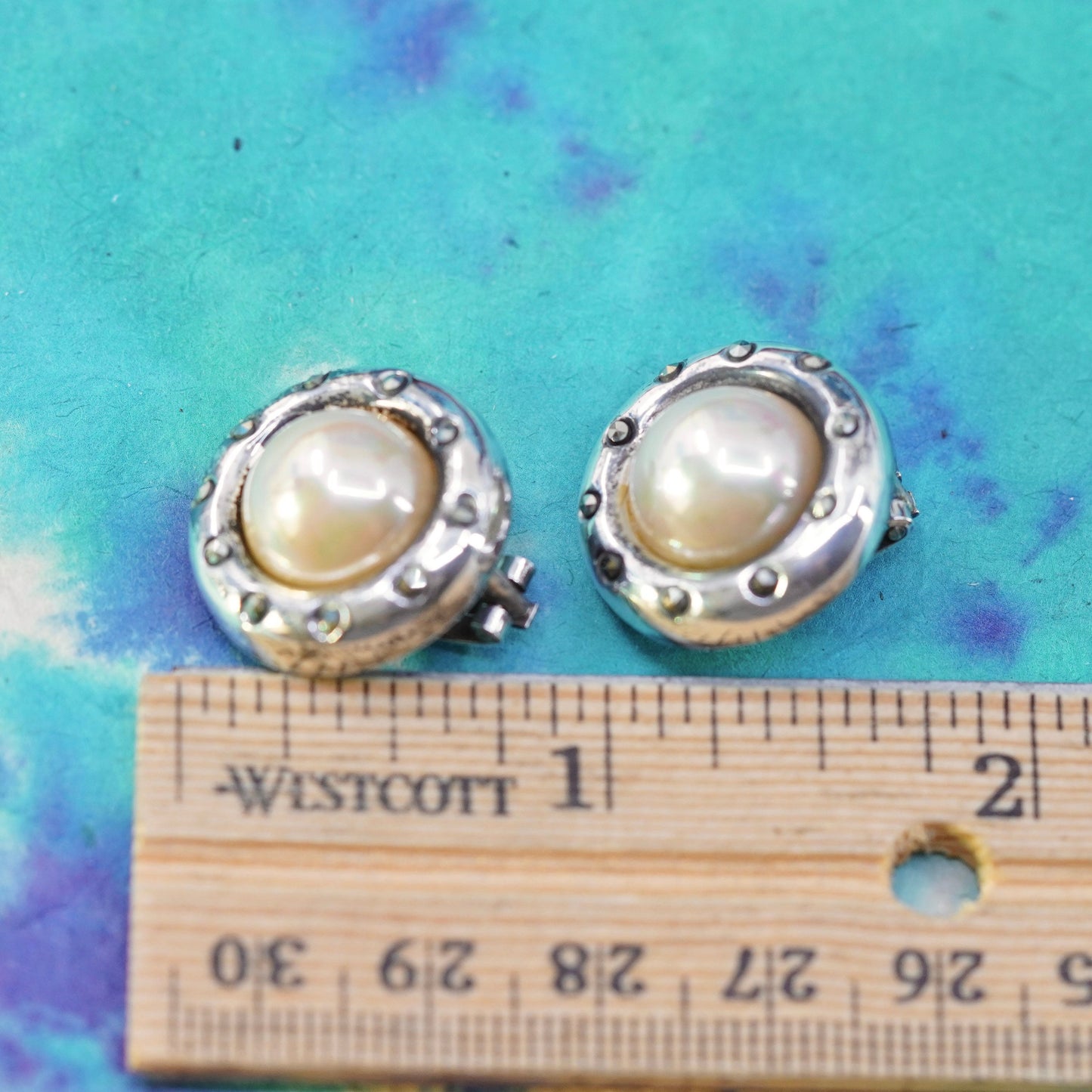 Italy Giorgio Armani Sterling silver clip on, 925 earrings with pearl marcasite
