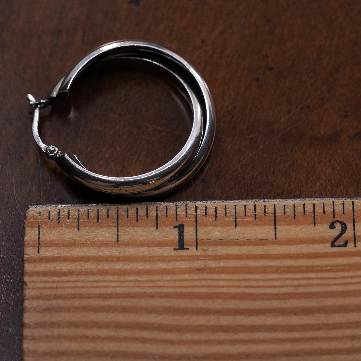 1.25", VTG sterling 925 silver loop single earring, entwined minimalist hoop