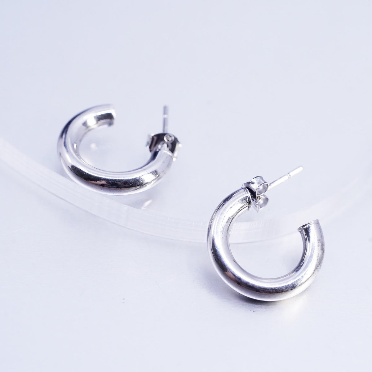 0.75" Vintage sterling silver 925 handmade Huggie stud earrings Hoops