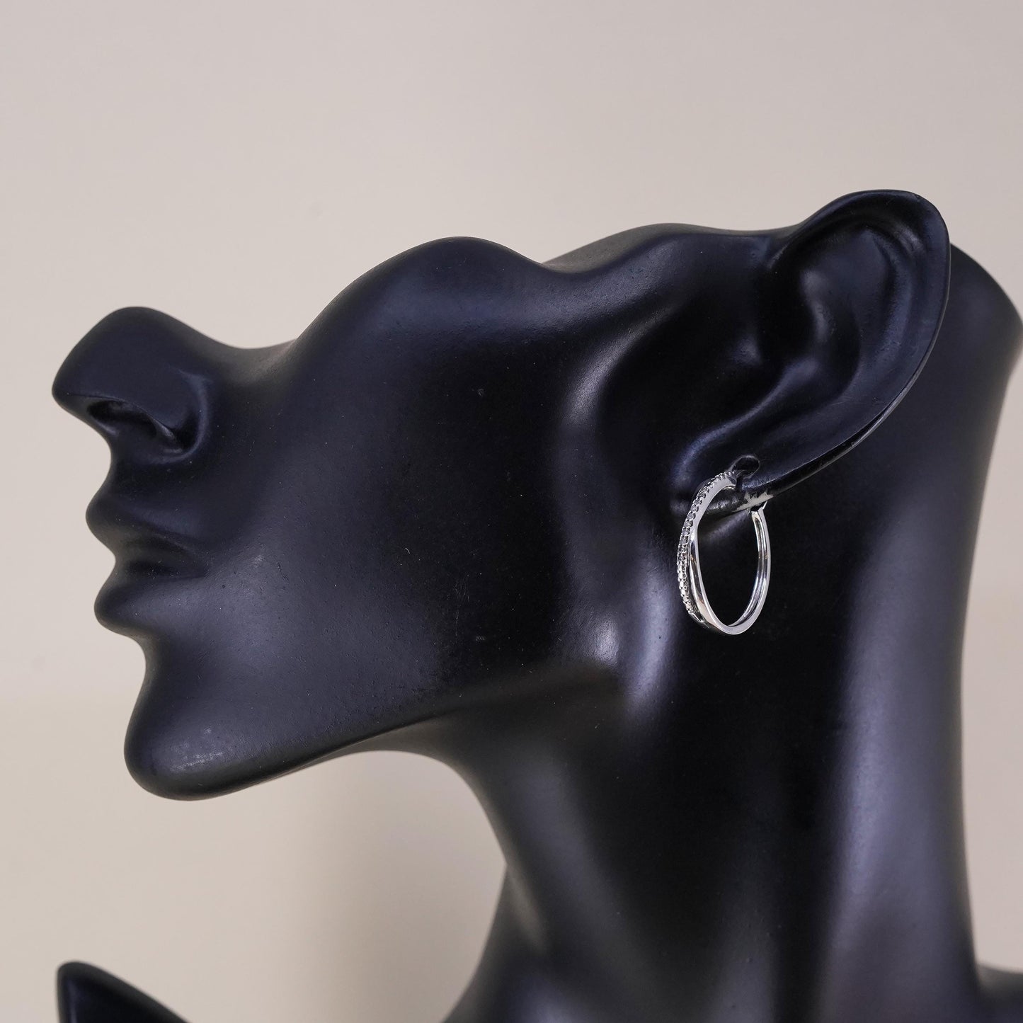 1", SUN sterling silver earrings, 925 silver huggie hoops cluster diamond