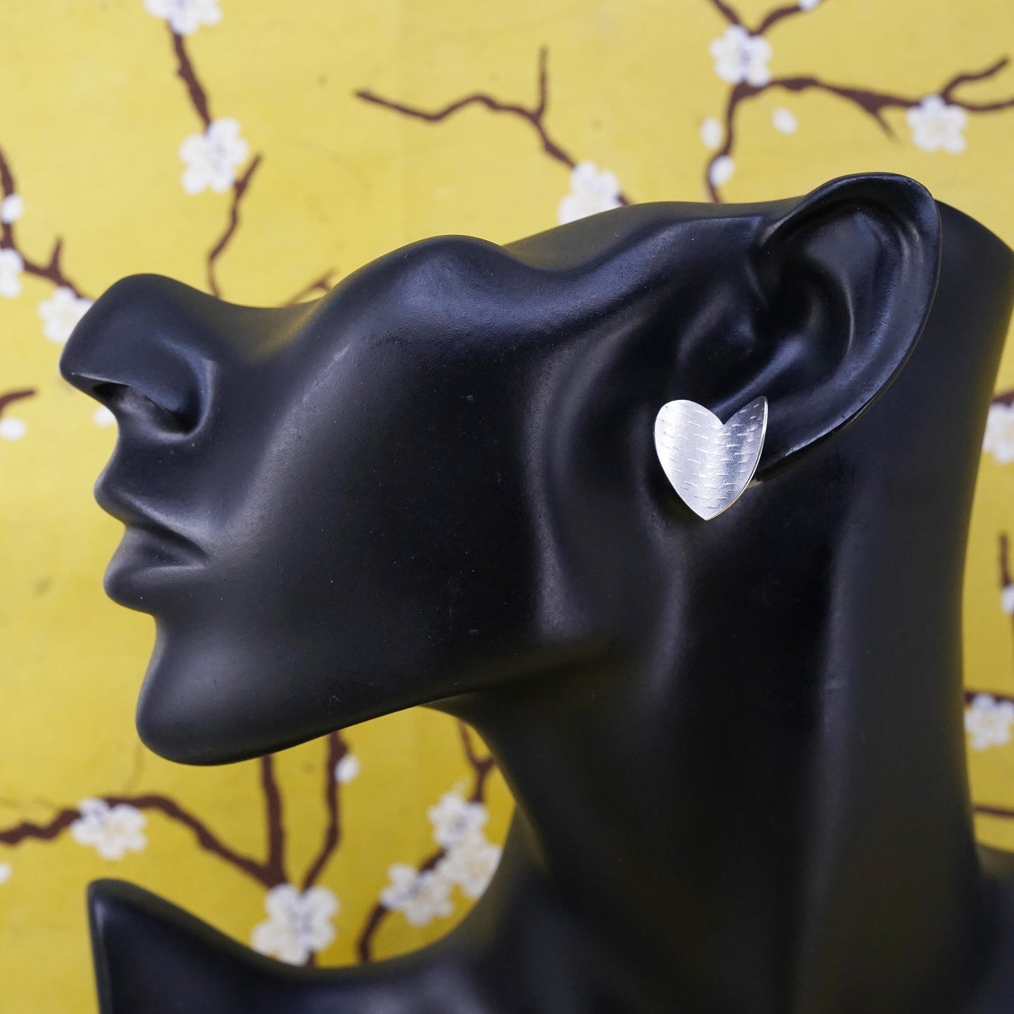 Vintage Sterling silver handmade earrings, textured 925 heart studs