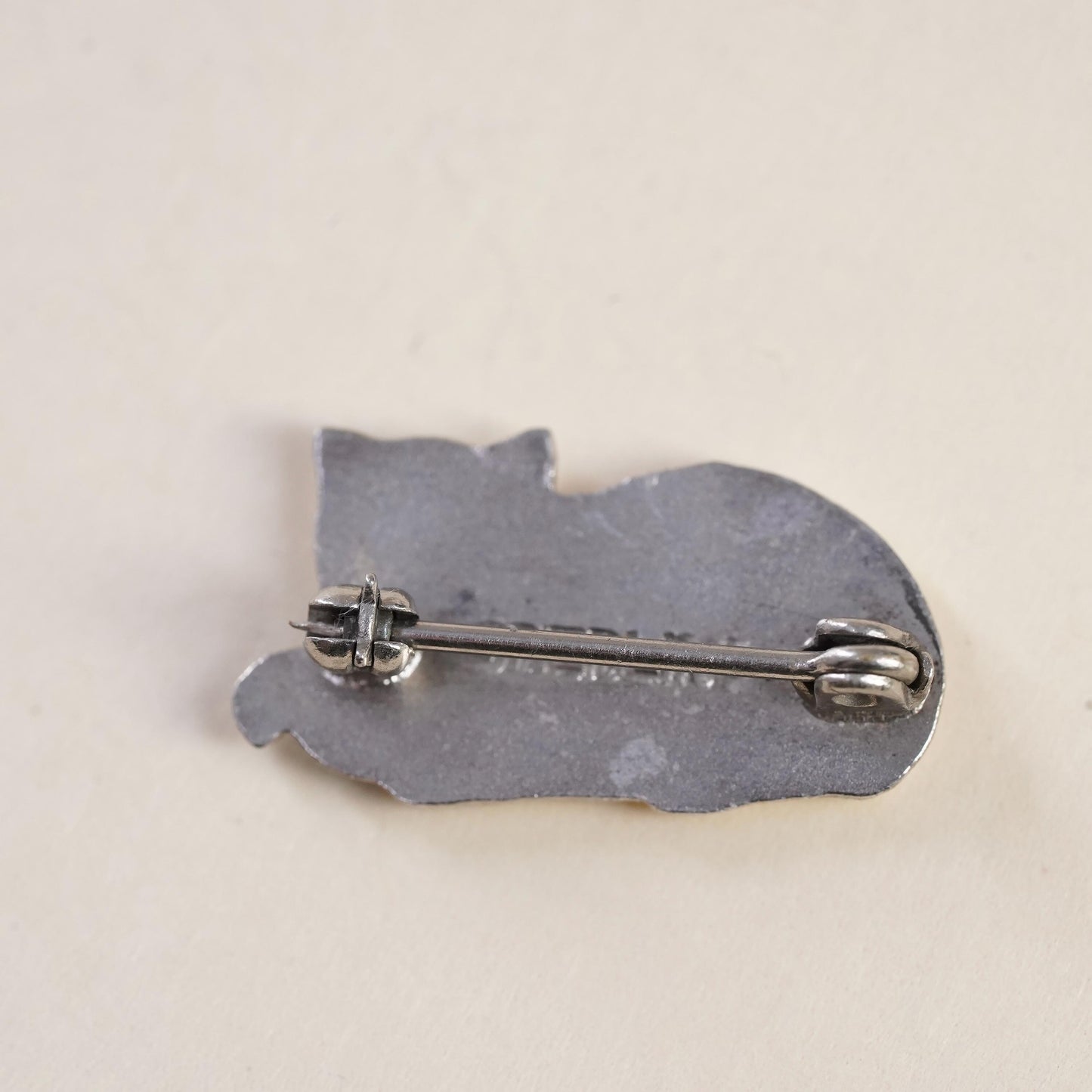 Vintage Sterling silver handmade brooch, 925 enamel white cat pin