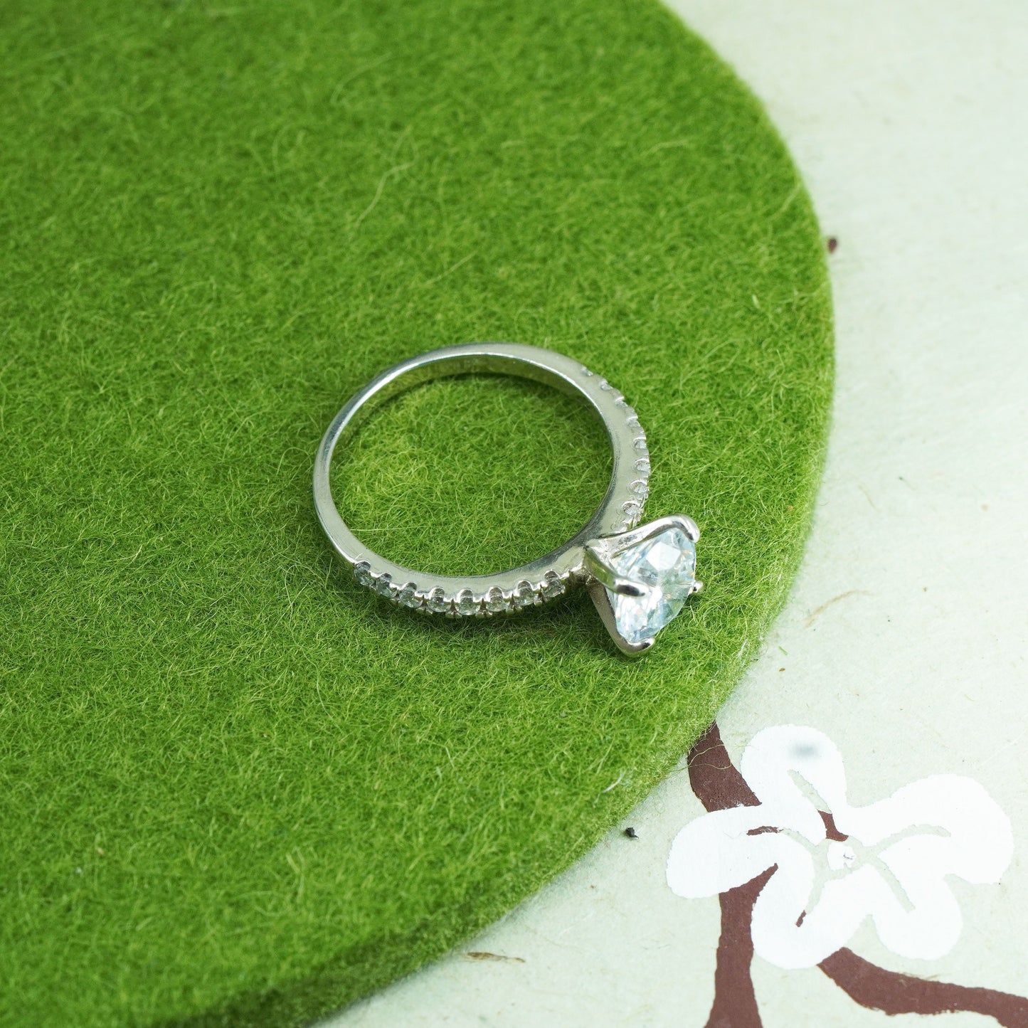 Size 5.75, 925 Sterling silver ring round crystal CZ cluster, engagement ring