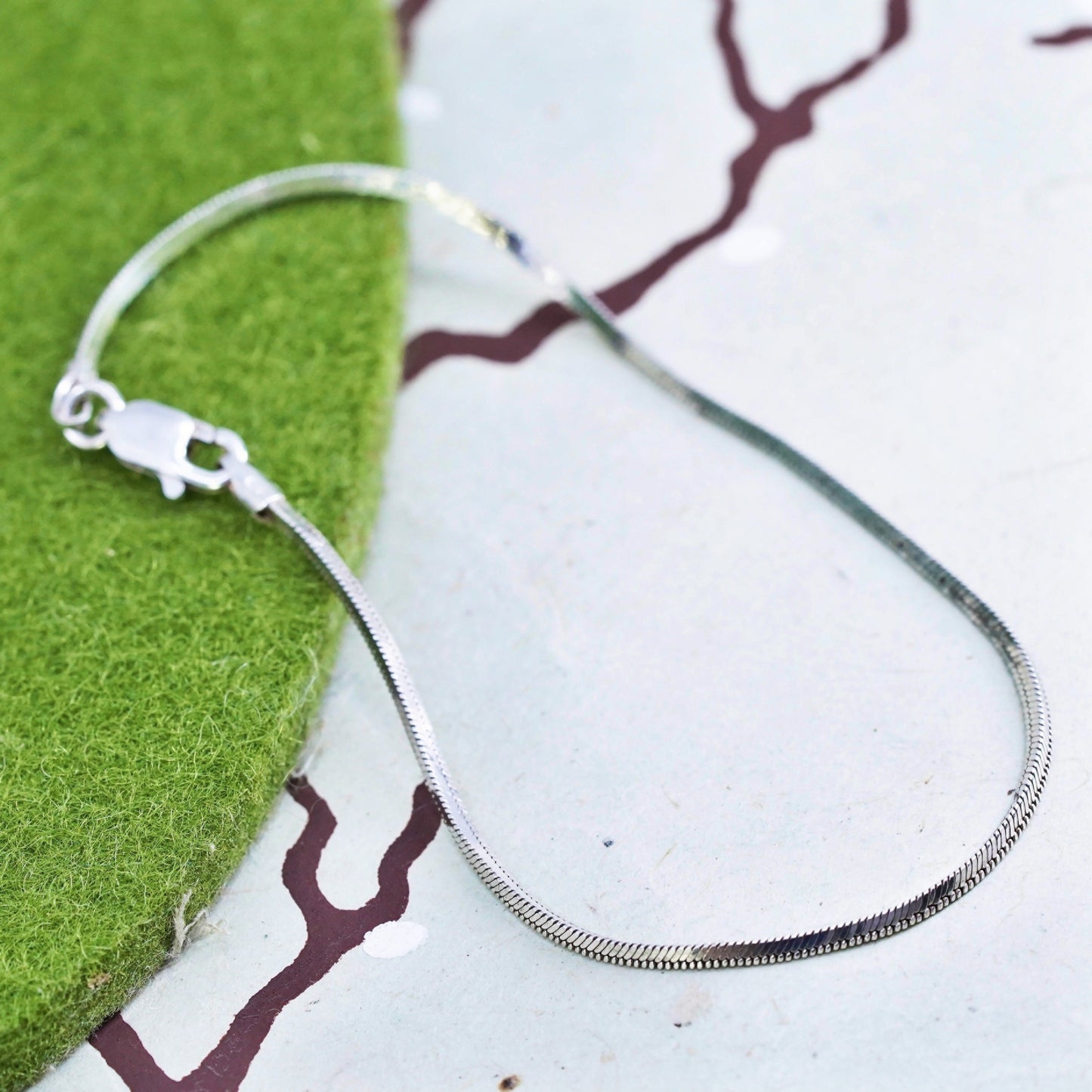 7", 1mm, Vintage sterling silver bracelet, Italy 925 square snake chain