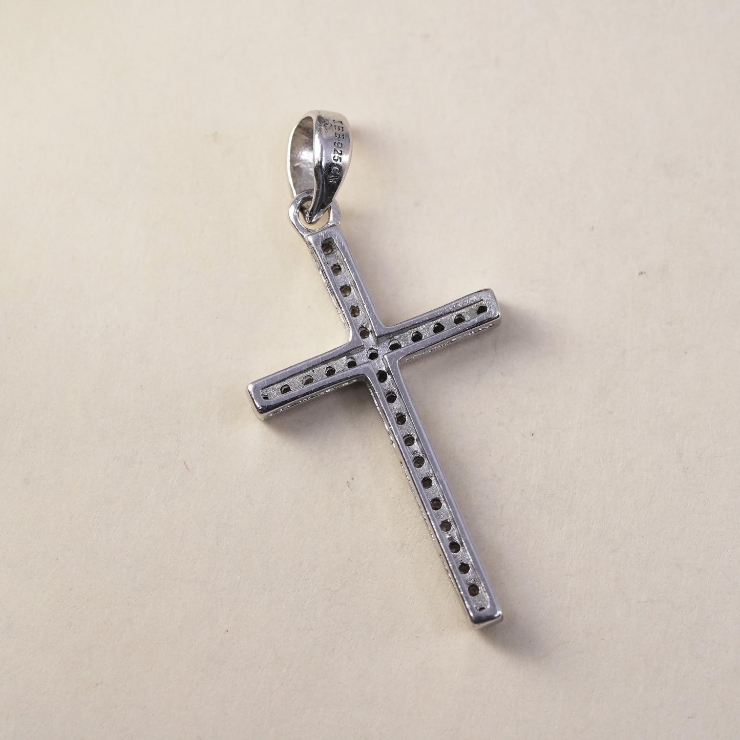 Vintage sterling silver pendant, 925 cross handmade pendant with Cz