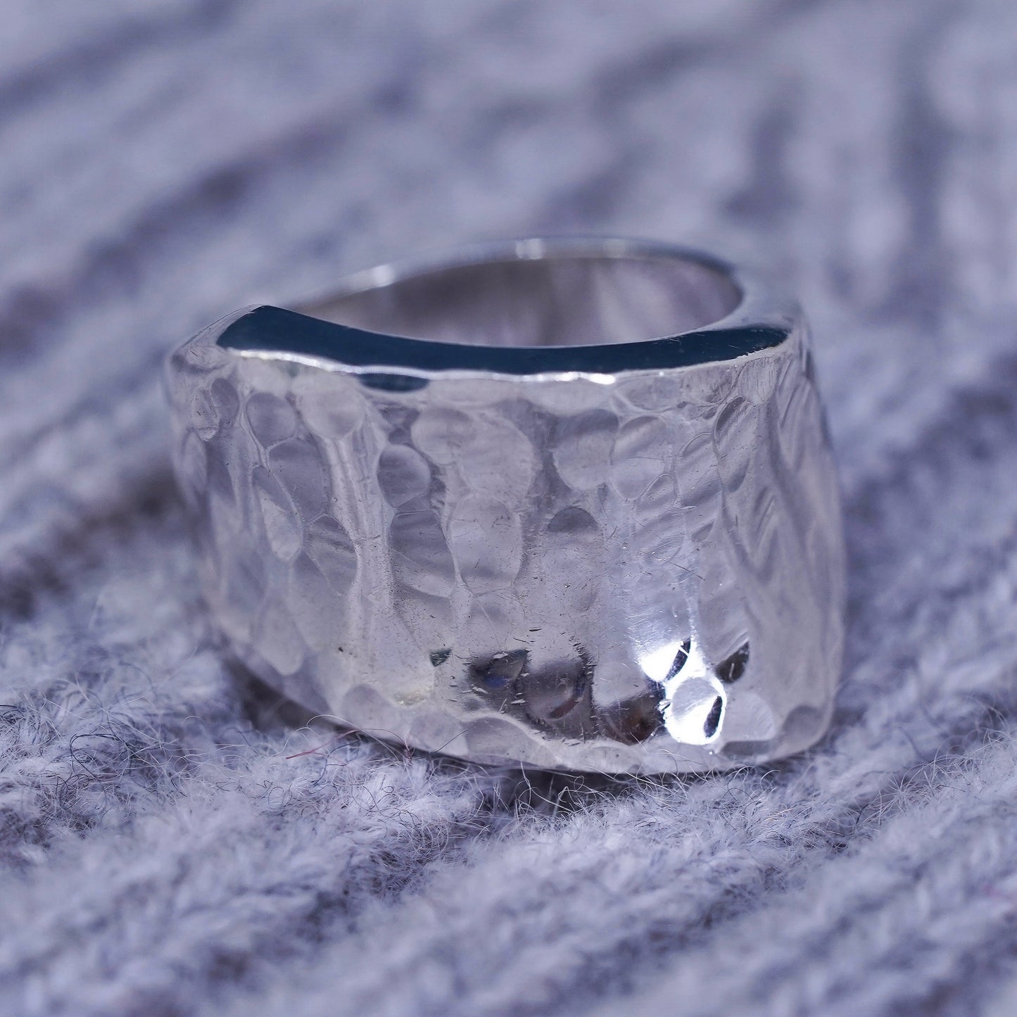 Size 6, mexico Sterling silver handmade ring, modern hammered 925 wide band