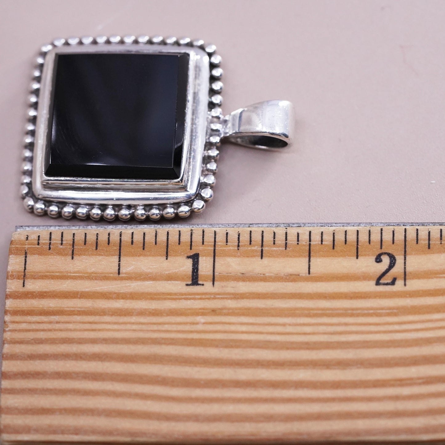Vintage Peyote Bird Sterling 925 silver handmade square pendant black onyx bead