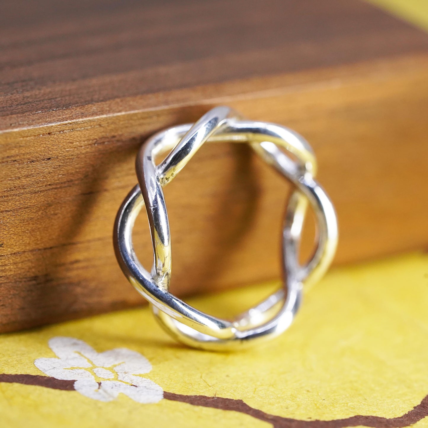Size 6, vintage DBJ Sterling silver handmade ring, 925 band with woven braided