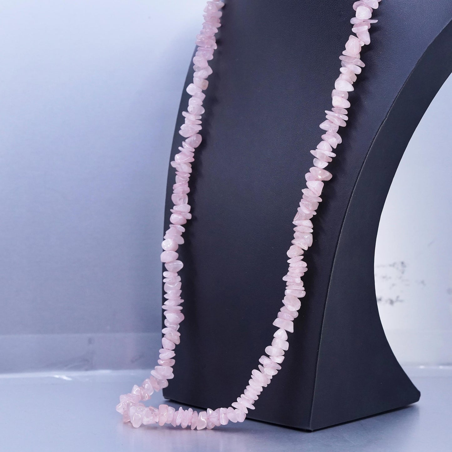 26" Vintage Sterling 925 silver necklace, Pink Quartz With Silver beads Detail