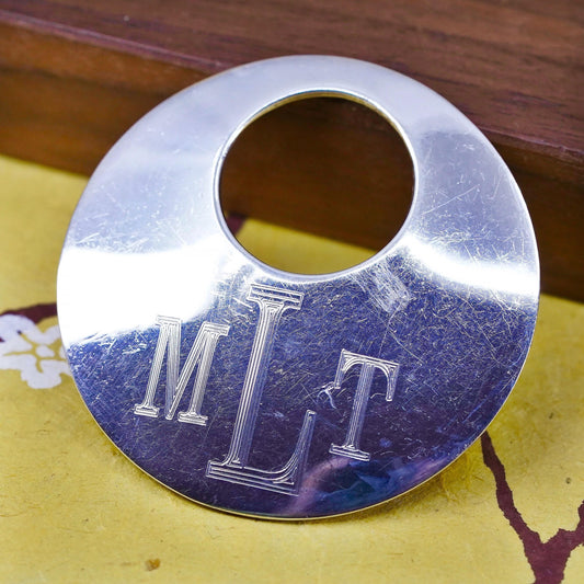 Vintage Sterling 925 silver handmade circle pendant with name monogram "MTL"