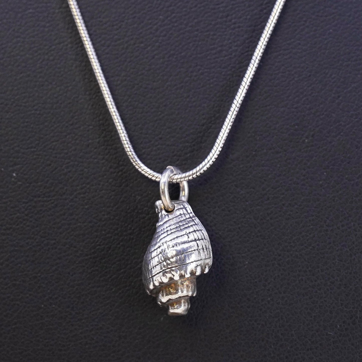 18" 1mm, Vintage Sterling 925 silver snake chain necklace w/ sea shell pendant