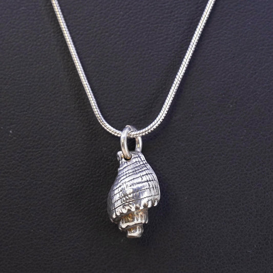 18" 1mm, Vintage Sterling 925 silver snake chain necklace w/ sea shell pendant