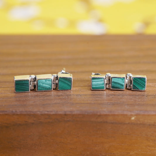 Native American Zuni Sterling silver handmade earrings, 950 studs w/ malachite