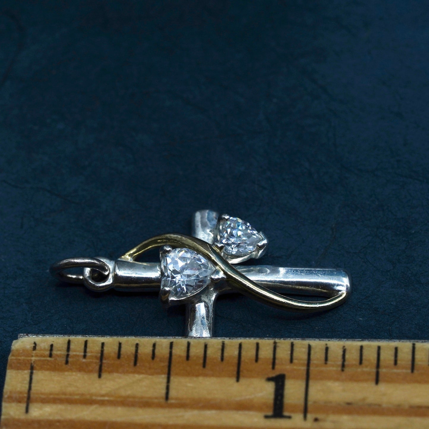 Two tone Sterling silver prayer pendant, 925 cross gold heart “faith hope love"