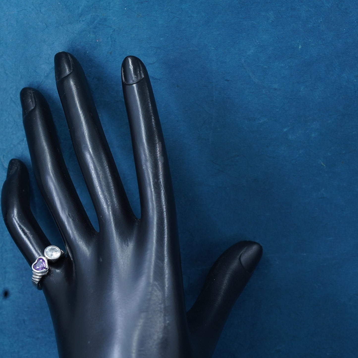 Size 6, Vintage Sterling silver handmade ring, 925 band with heart amethyst Cz