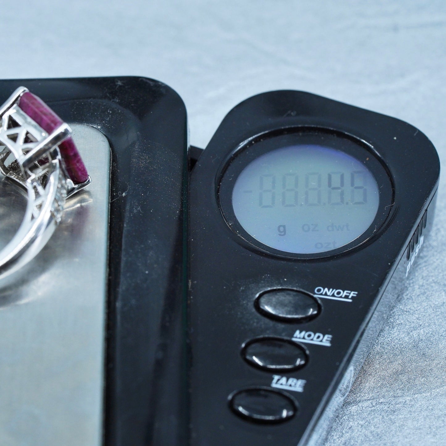 Size 9, vintage Sterling 925 silver ring with ruby and cz
