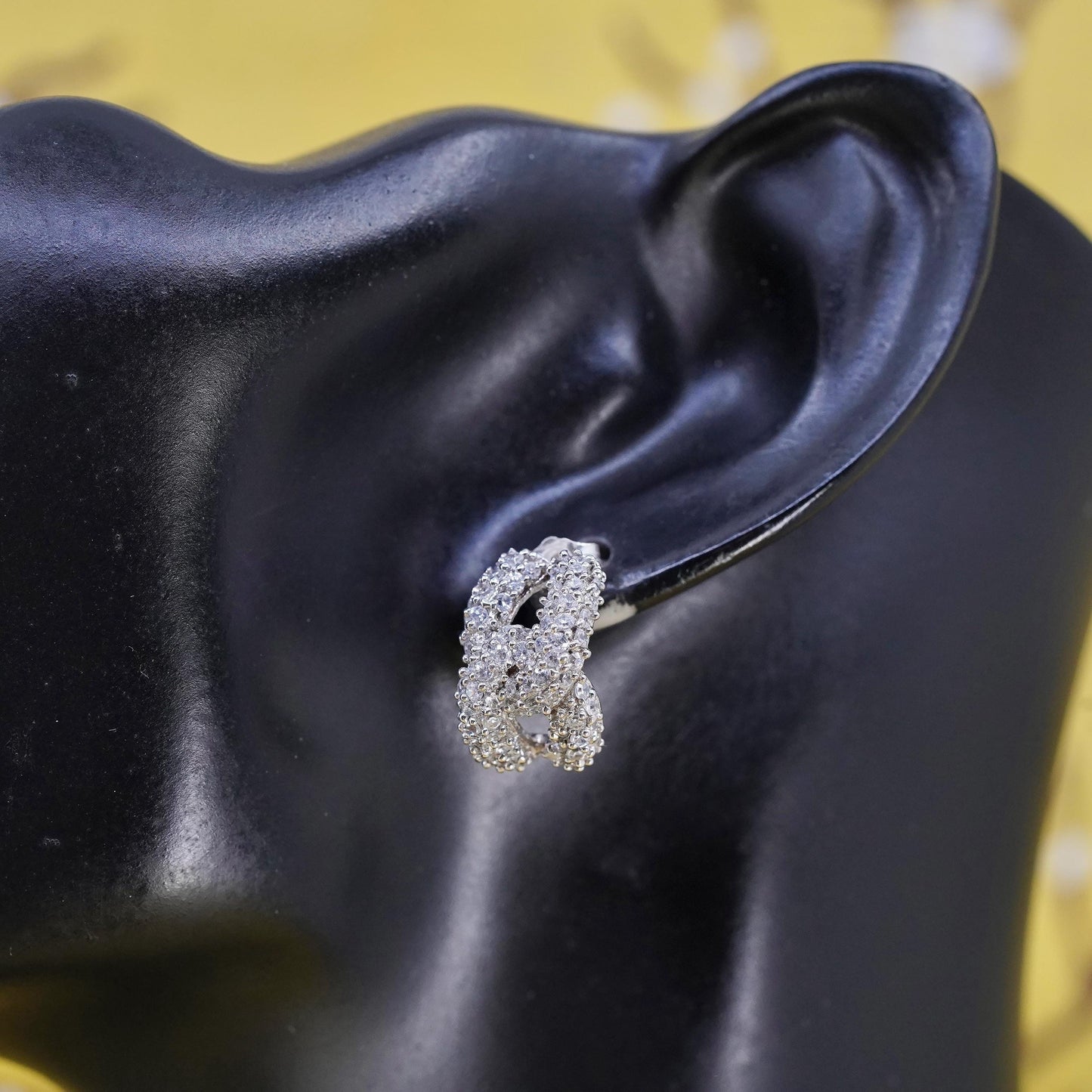 Vintage Sterling 925 silver cluster Cz studs, curb chain style earrings