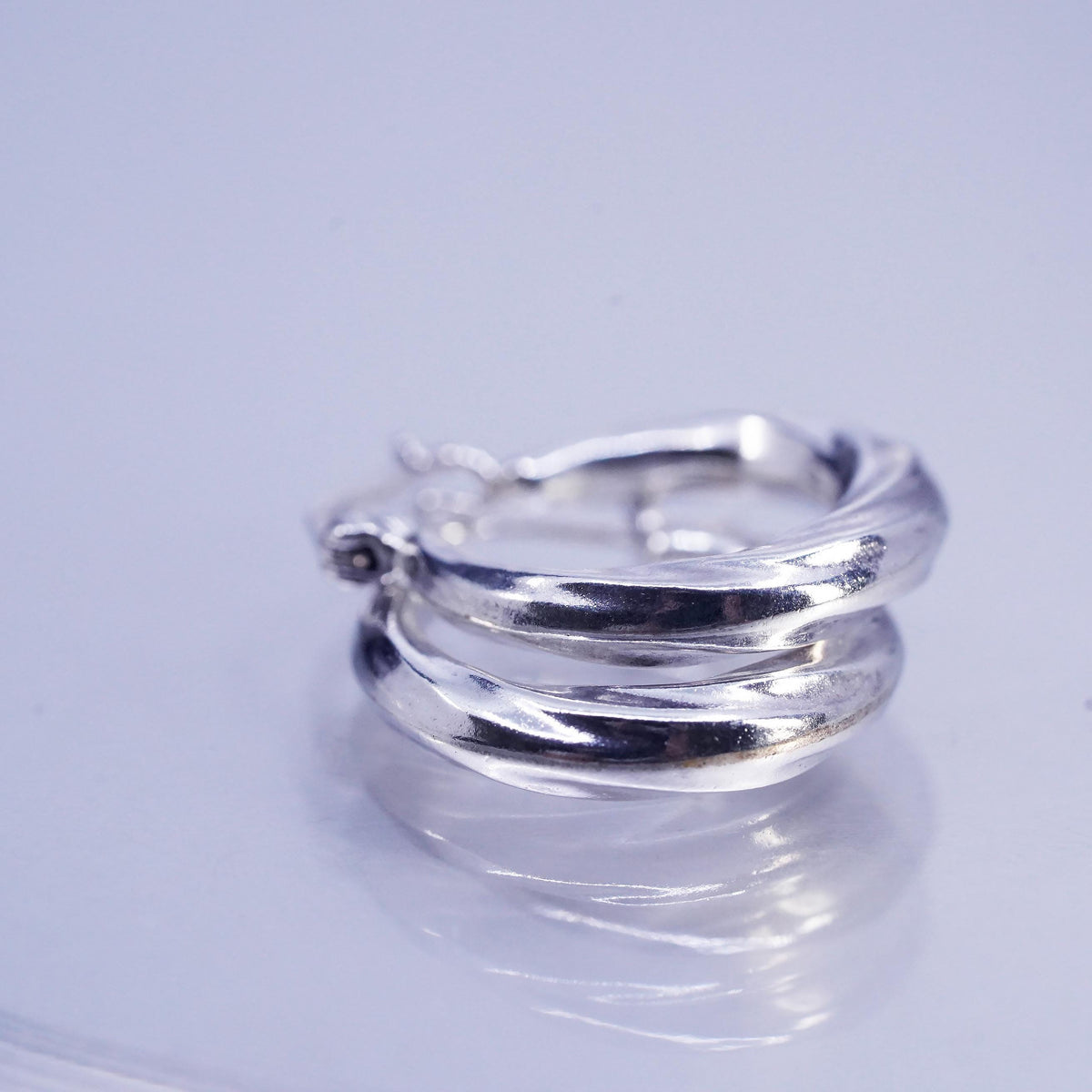 0.75", vintage Sterling silver handmade earrings, twisted 925 hoops