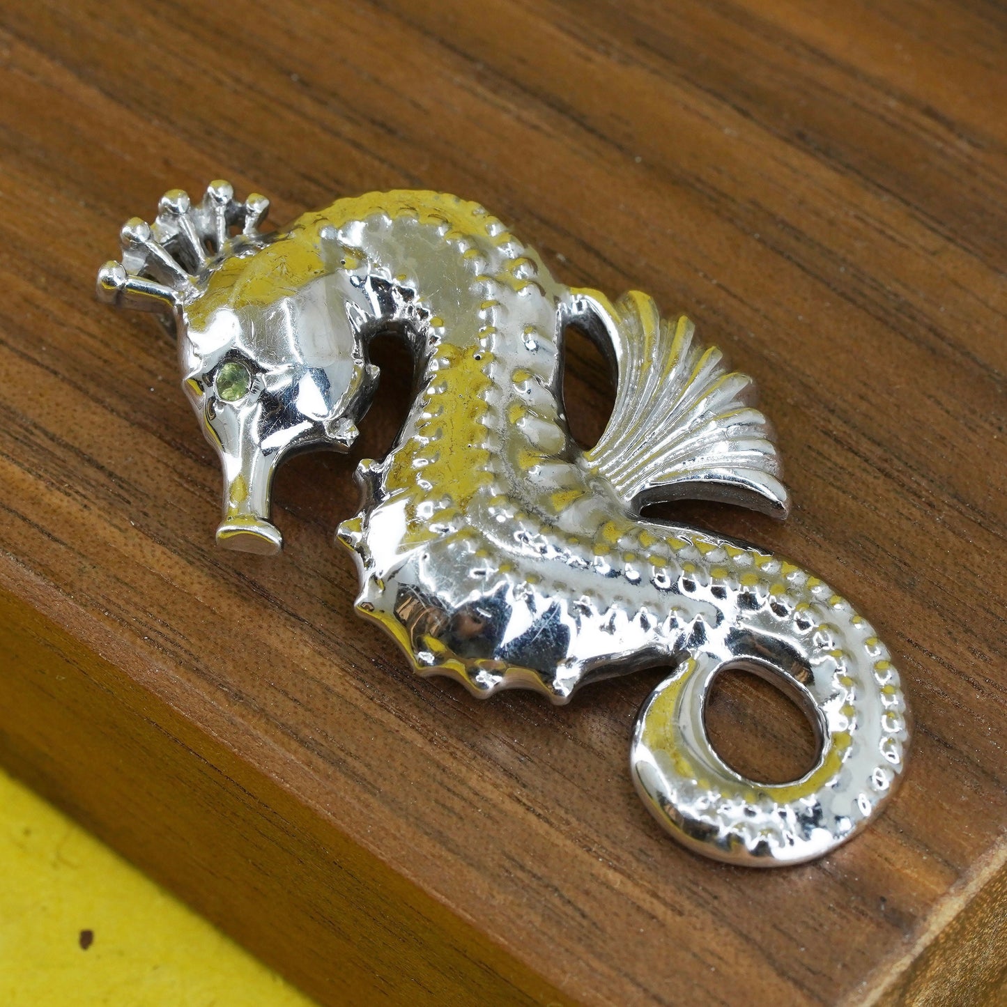 Vintage Sterling 925 silver handmade seahorse pendant with diamond eye