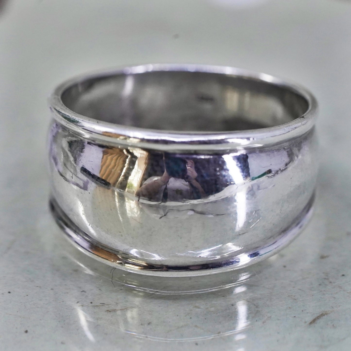 Size 8, Vintage sterling silver handmade ring, 925 wide ribbed band