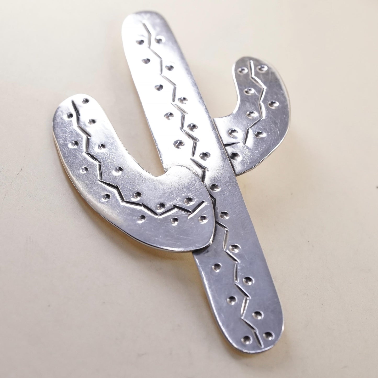 Vintage Mexican Sterling 925 silver Handmade huge cactus brooch pin