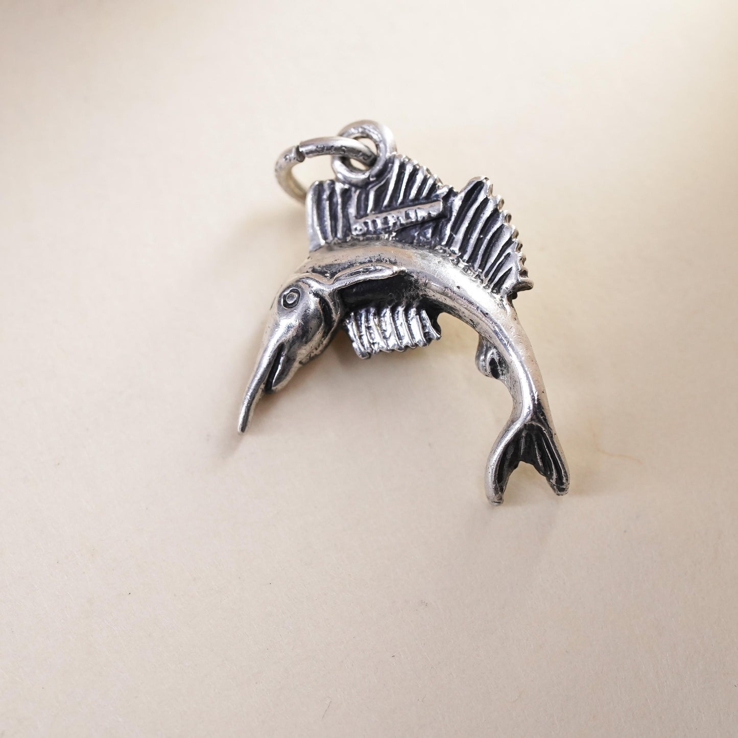 Vintage sterling silver handmade pendant, 925 charm swordfish