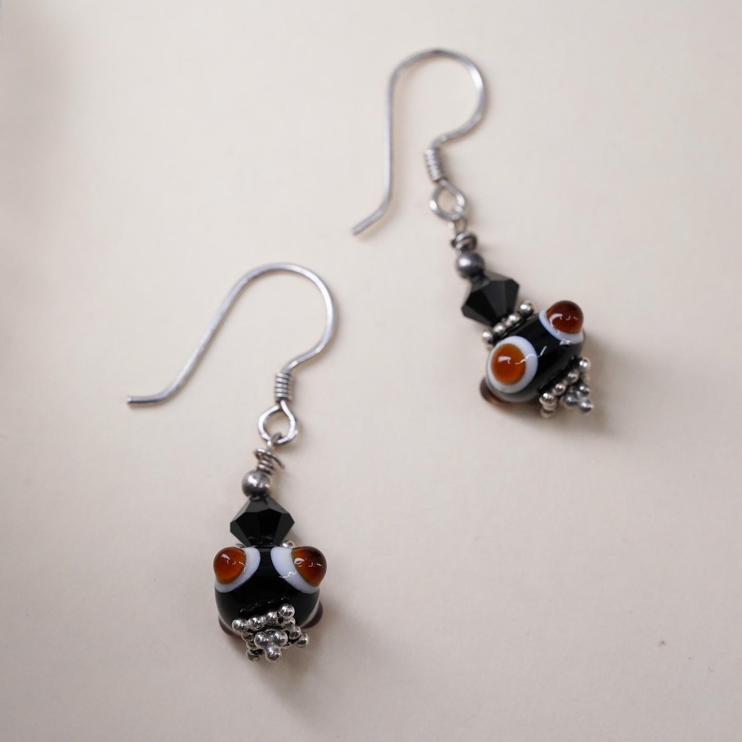Vintage Sterling silver handmade earrings, 925 hooks with glass beads