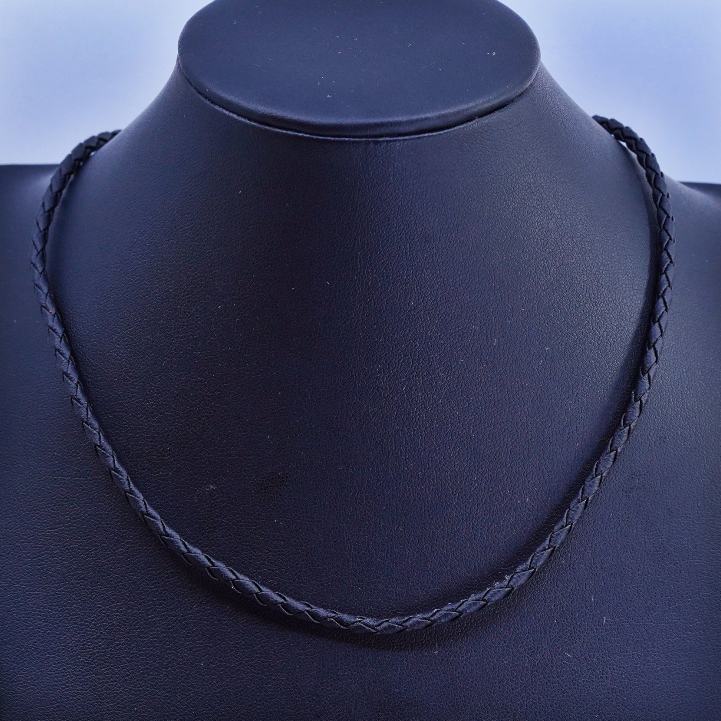 16+2”, vintage 925 Sterling Silver Handmade woven black leather Necklace