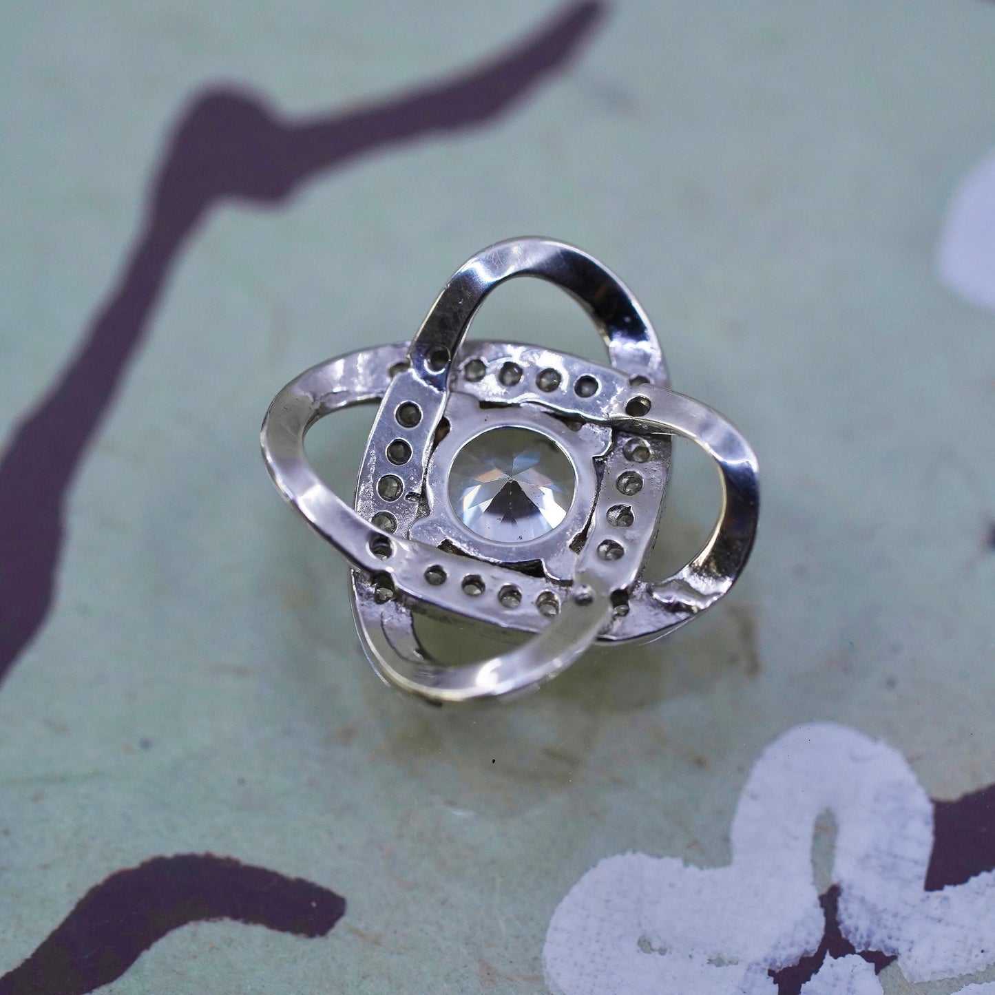 Vintage sterling silver cz crystal pendant, 925 pendant