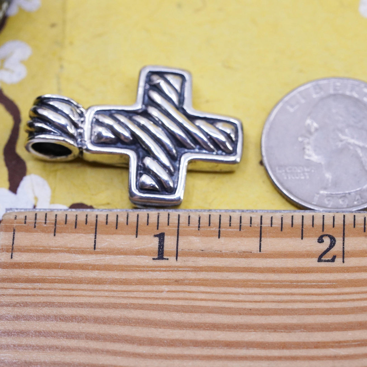 Sterling Silver Cross, Bold Textured Christian Cross Pendant, 925 Religious