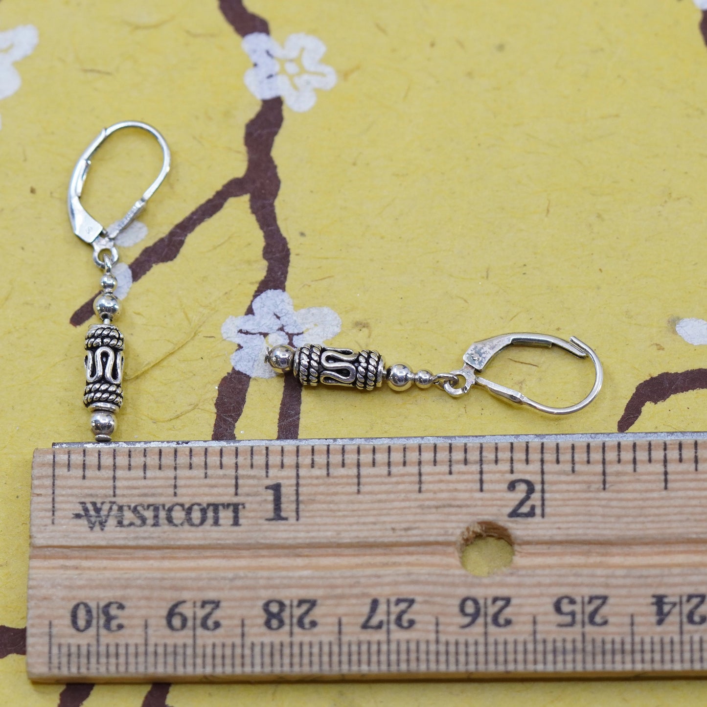 Vintage Sterling silver handmade earrings, 925 Bali Filigree beads drops