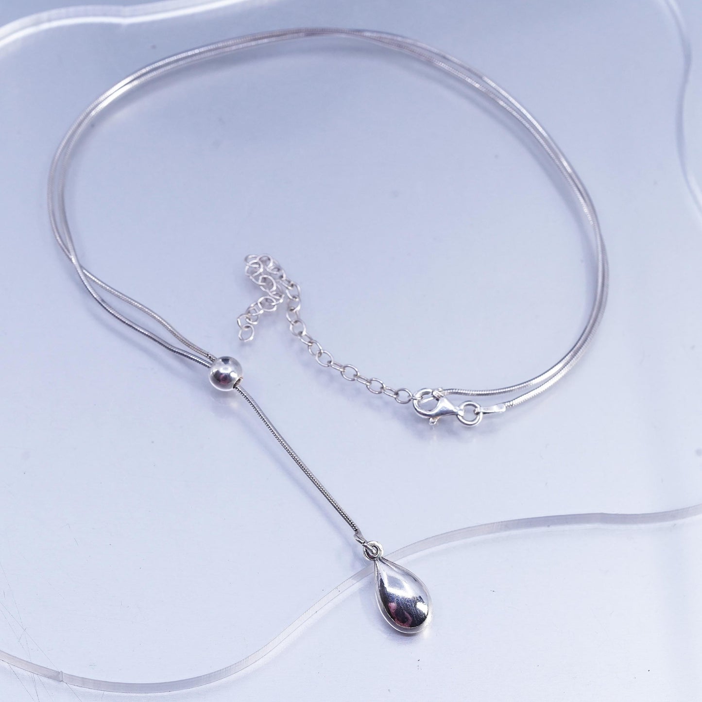 18+3", VTG Sterling 925 silver handmade snake necklace with teardrop pendant