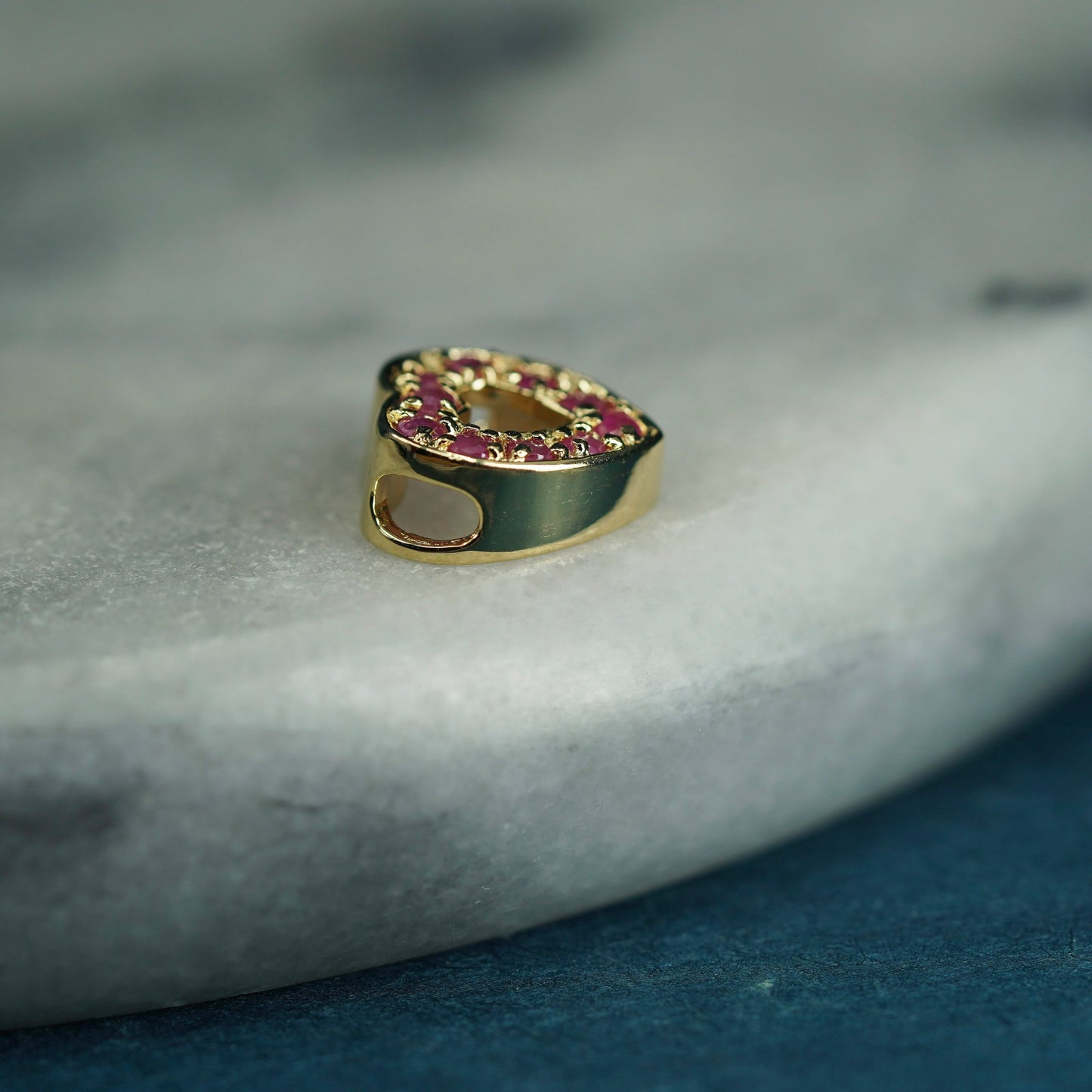 vermeil yellow gold over Sterling silver handmade pedant, 925 heart with ruby