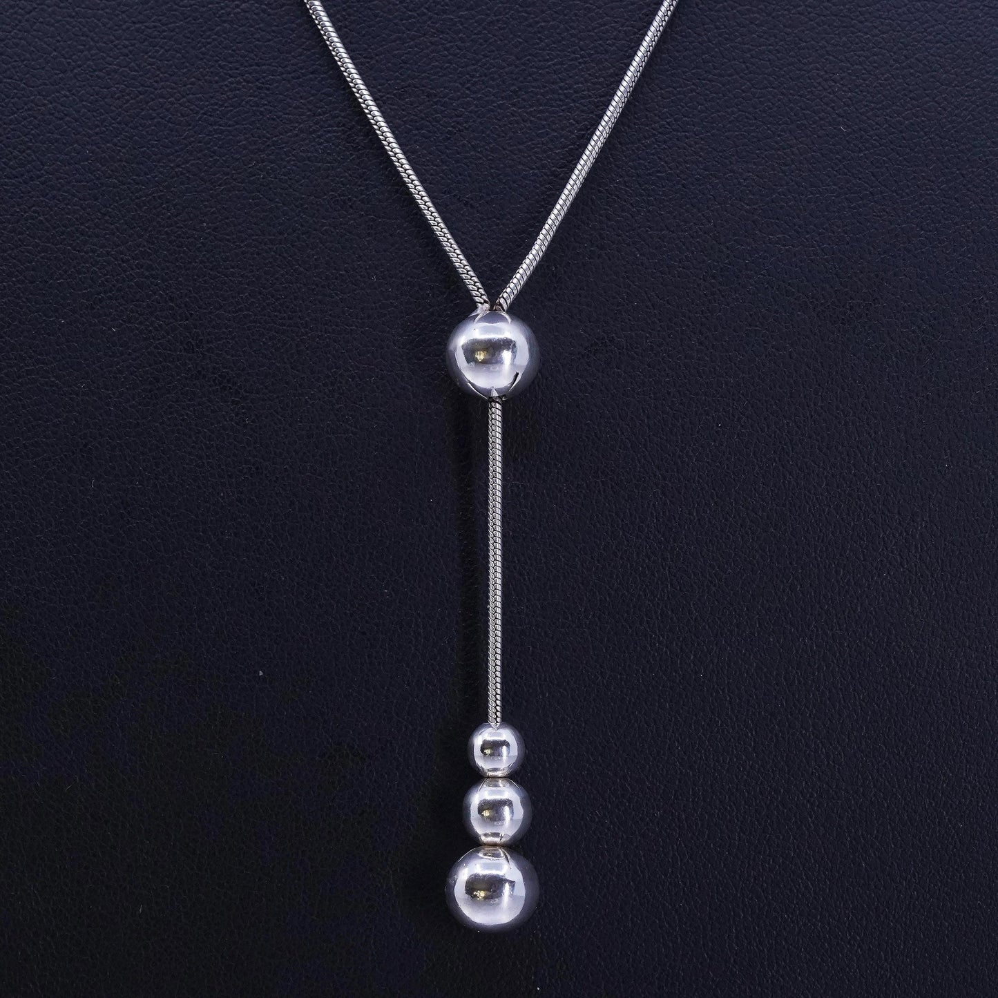 18”, vintage Sterling 925 silver handmade snake chain necklace w/ bead pendant