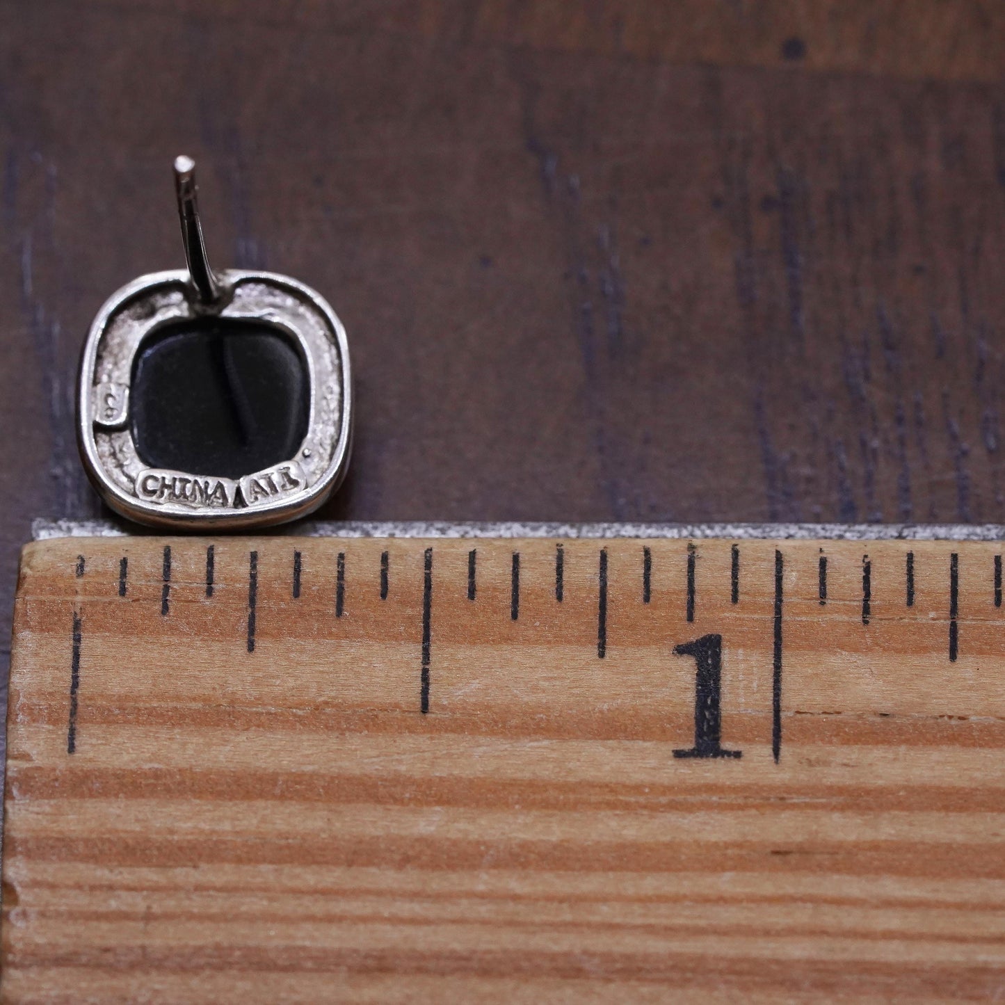 Vintage Sterling 925 silver handmade square stud with onyx, single earring