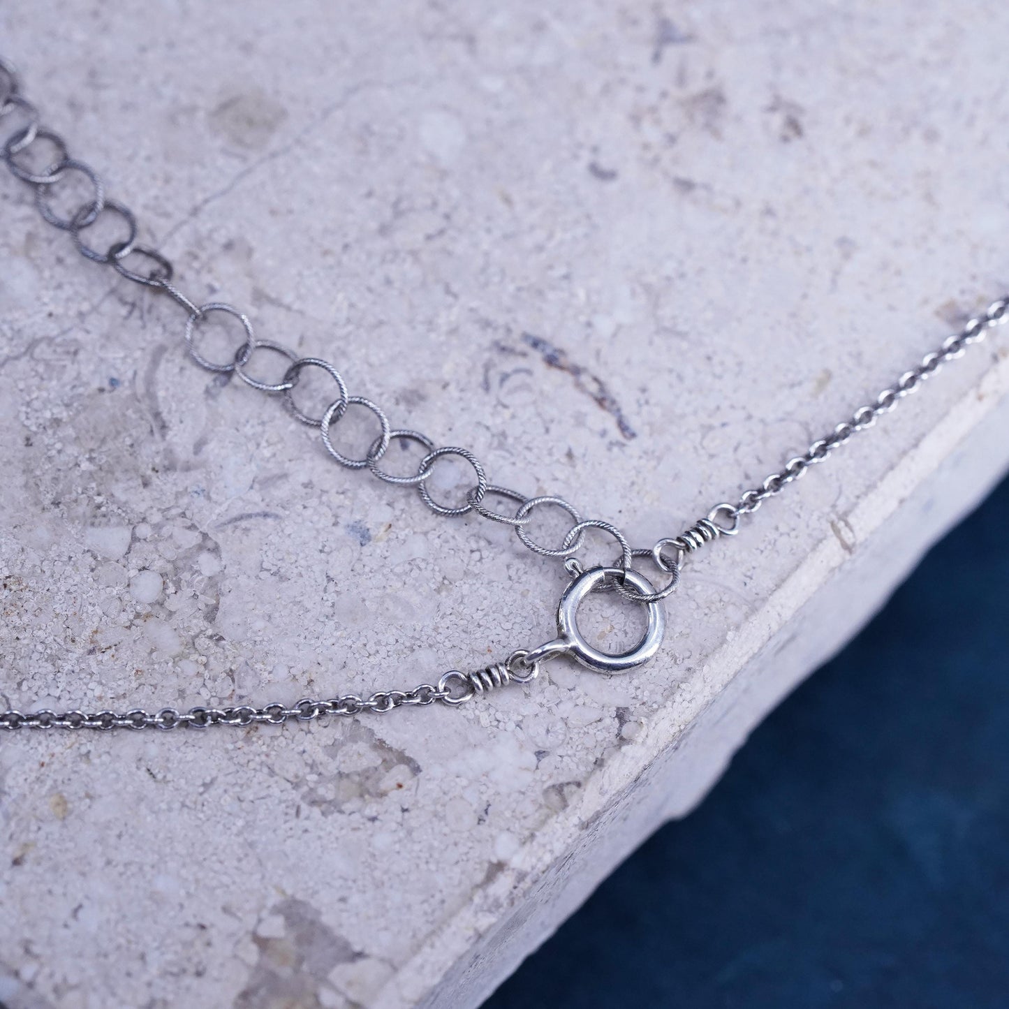 16+2”, vintage Sterling silver necklace, 925 circle chain with tag letter M