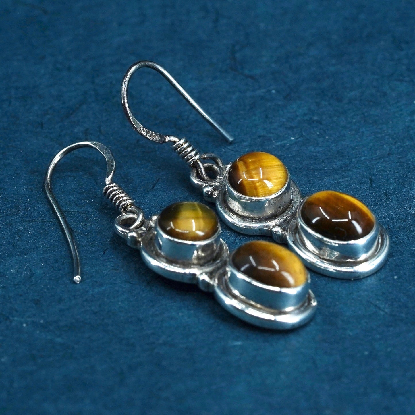 Vintage sterling silver 925 handmade earrings with golden tiger eye