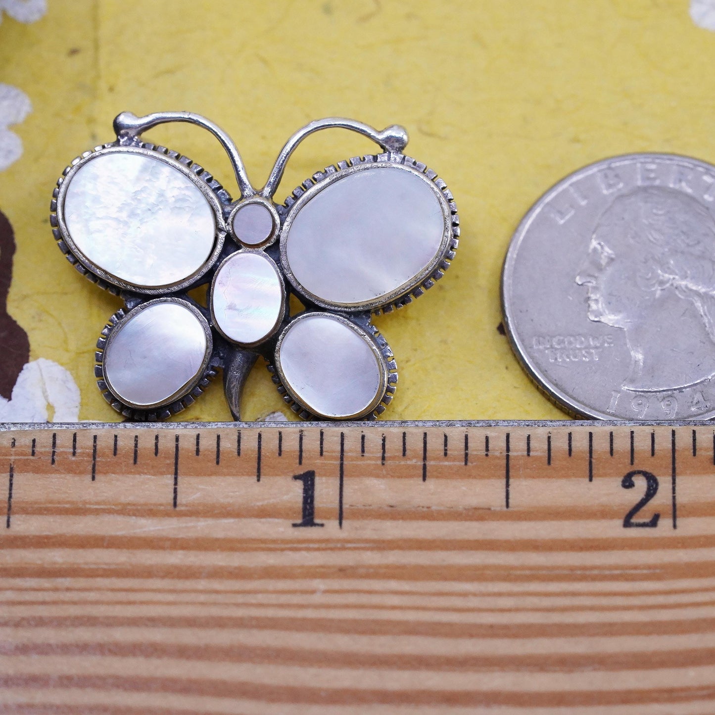 VTG southwestern Sterling 925 silver butterfly charm pendant mother of pearl