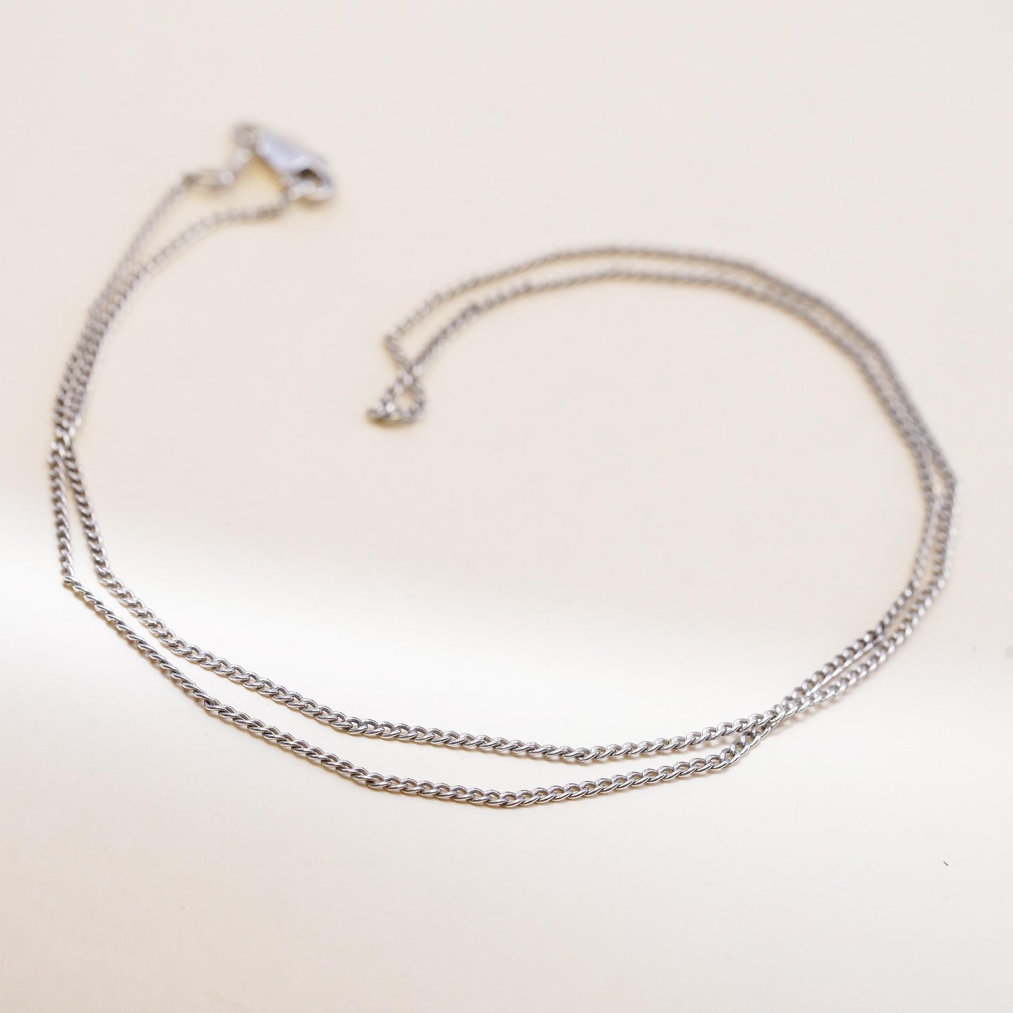 16" 1mm, vintage DQ sterling silver necklace, 925 curb chain