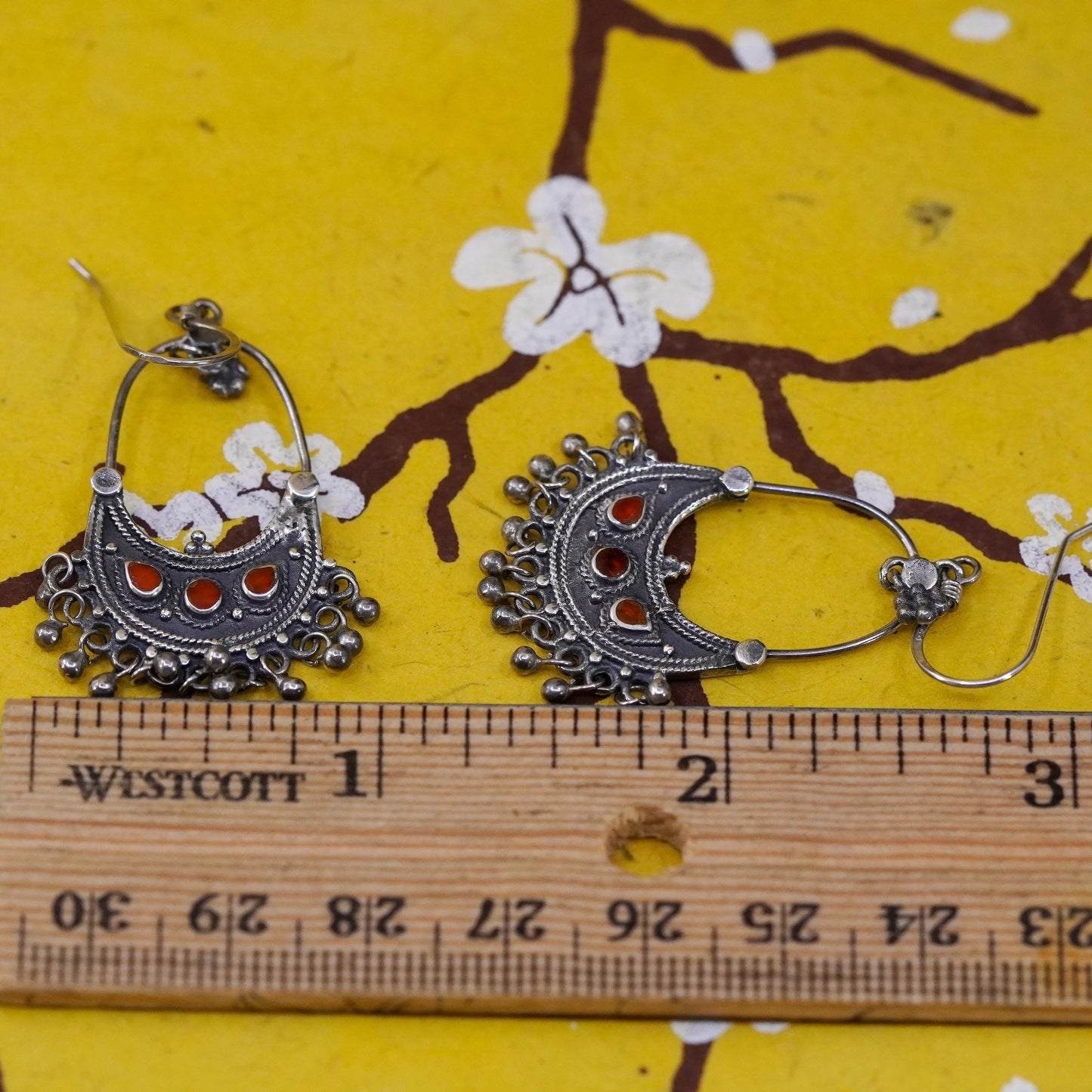 vintage Sterling silver 925 handmade earrings with carnelian cluster beads
