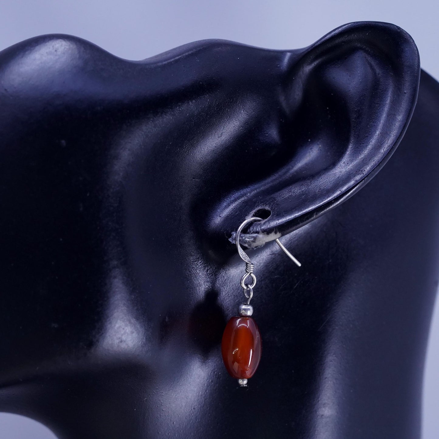 Vintage Sterling 925 silver handmade earrings with carnelian
