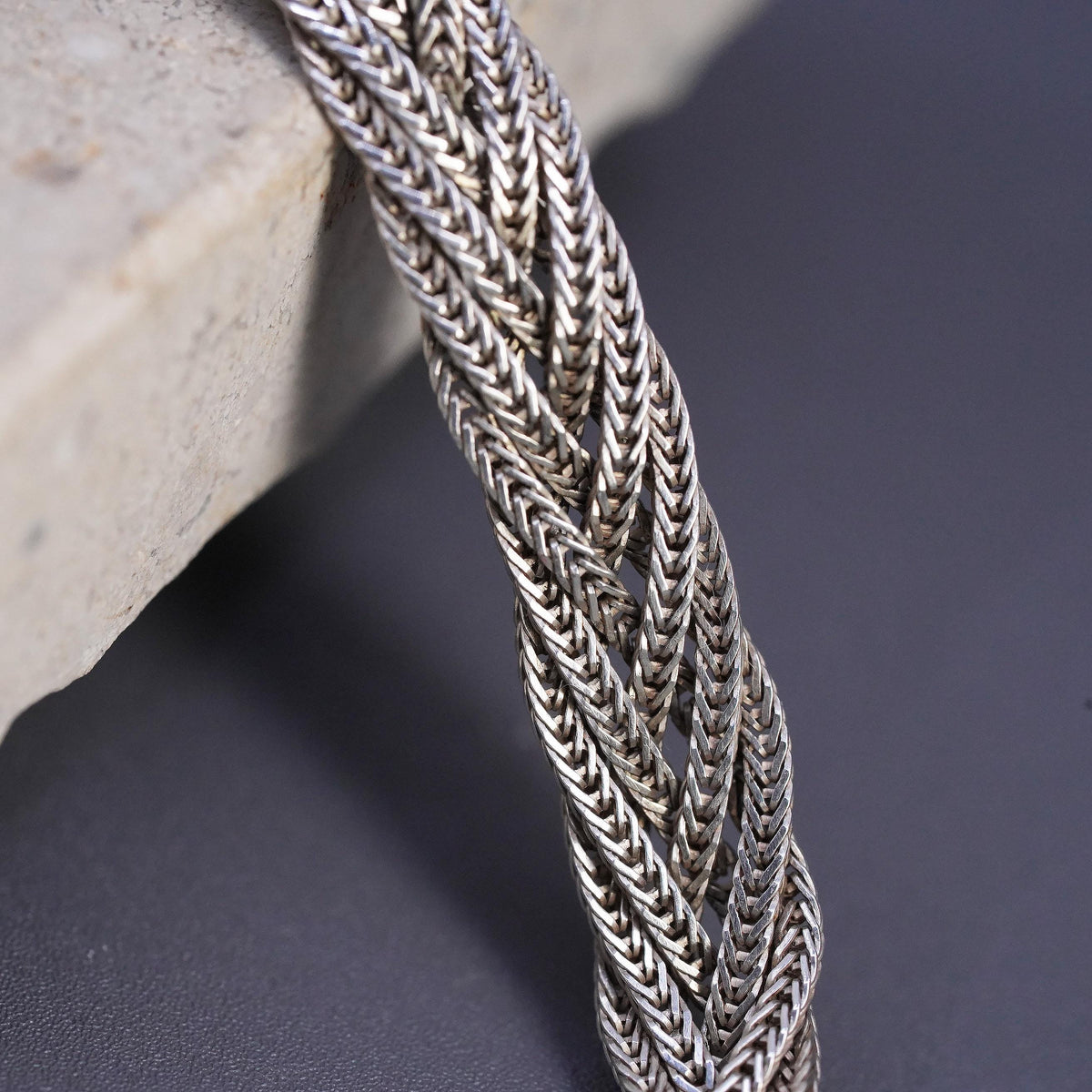 18" 6mm, vintage Sterling silver necklace, woven braided 925 snake chain choker