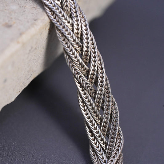 18" 6mm, vintage Sterling silver necklace, woven braided 925 snake chain choker