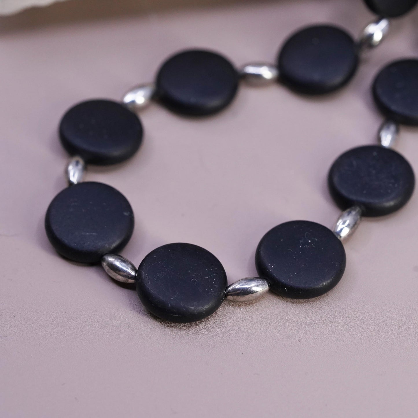 20", Sterling 925 silver necklace 16mm matte black onyx beads toggle closure