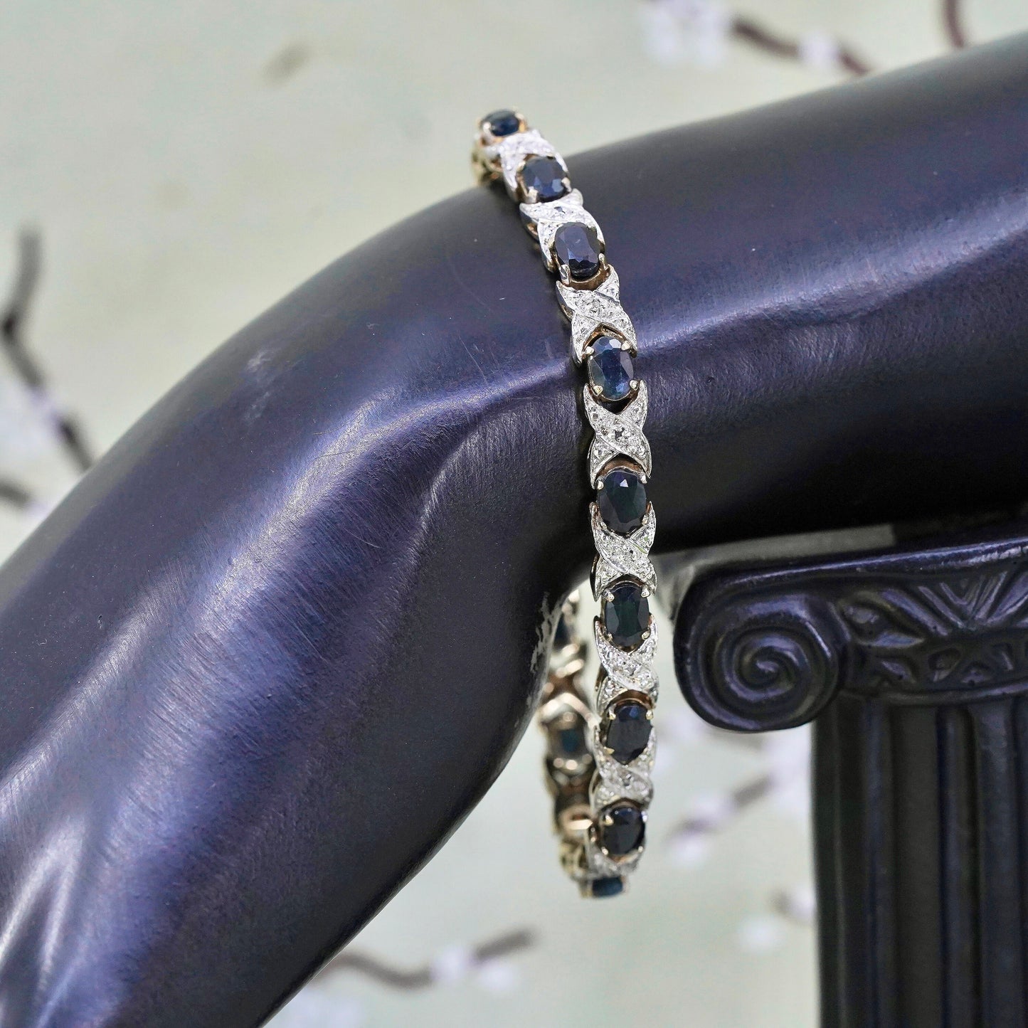 7”, Vermeil gold sterling silver tennis bracelet, 925 chain sapphire diamond
