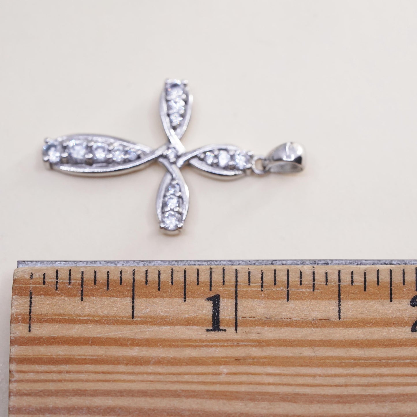 Vintage handmade Sterling silver pendant, 925 cross with cluster cz