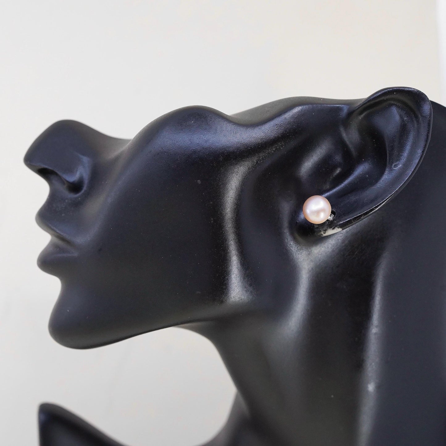 8mm, Vintage sterling silver handmade earrings, 925 studs pink freshwater pearl