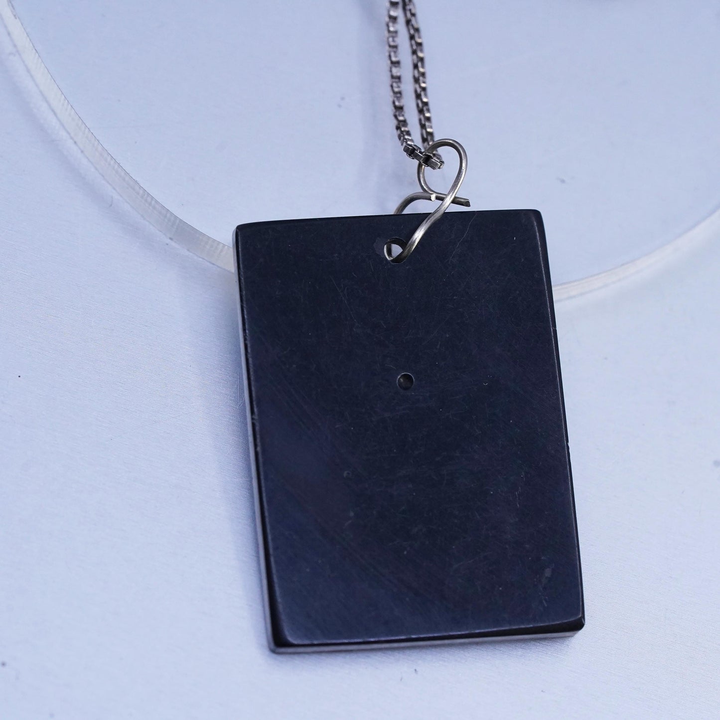 17" 1mm, vintage Sterling 925 silver box necklace with abalone shell pendant