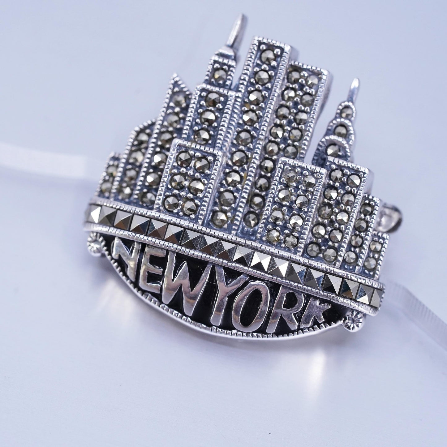 Judith Jack sterling silver brooch, 925 New York pin with moonstone marcasite